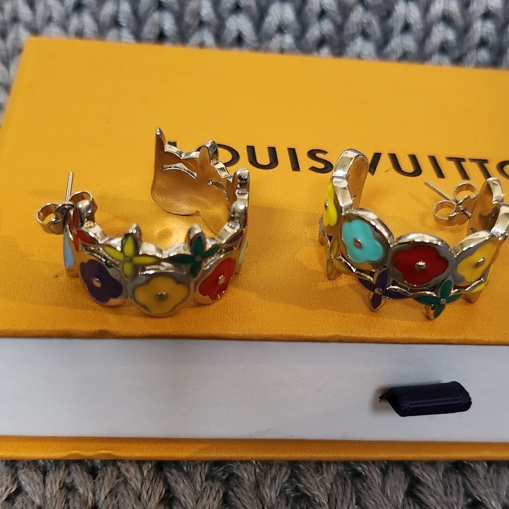 Colorful Floral Gold Earrings